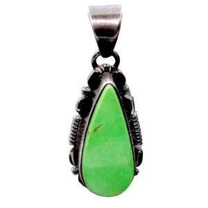 Signed - Larry Moses Yazzie, Navajo Vintage Gaspeite Sterling Silver Pendant